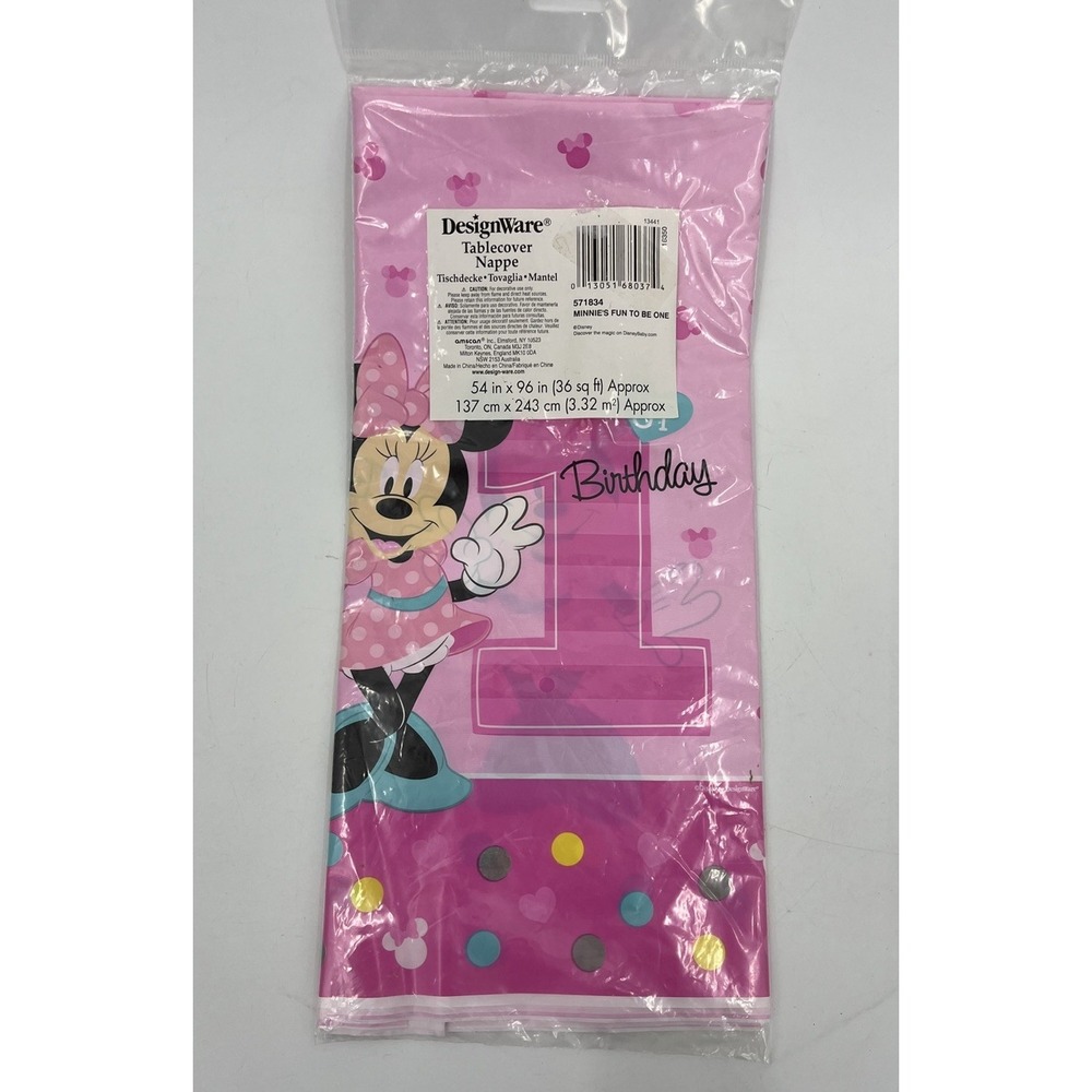 Disney Minnie Mouse 1st Birthday Table Cover Fun To Be One New 54" x 96"